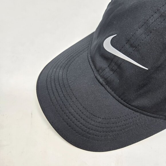 Nike Featherlight Dri-Fit Black Adjustable Athletic Cap With Silver Swoosh Logo - Picture 3 of 8